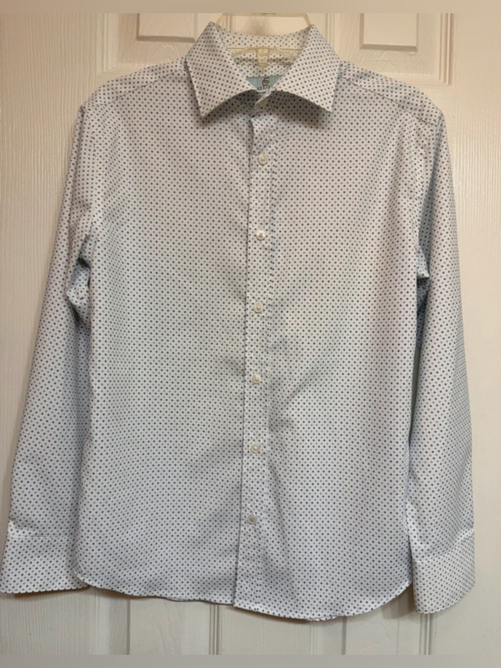 Class Club White Button-Down Shirt with Navy Geo Print pattern